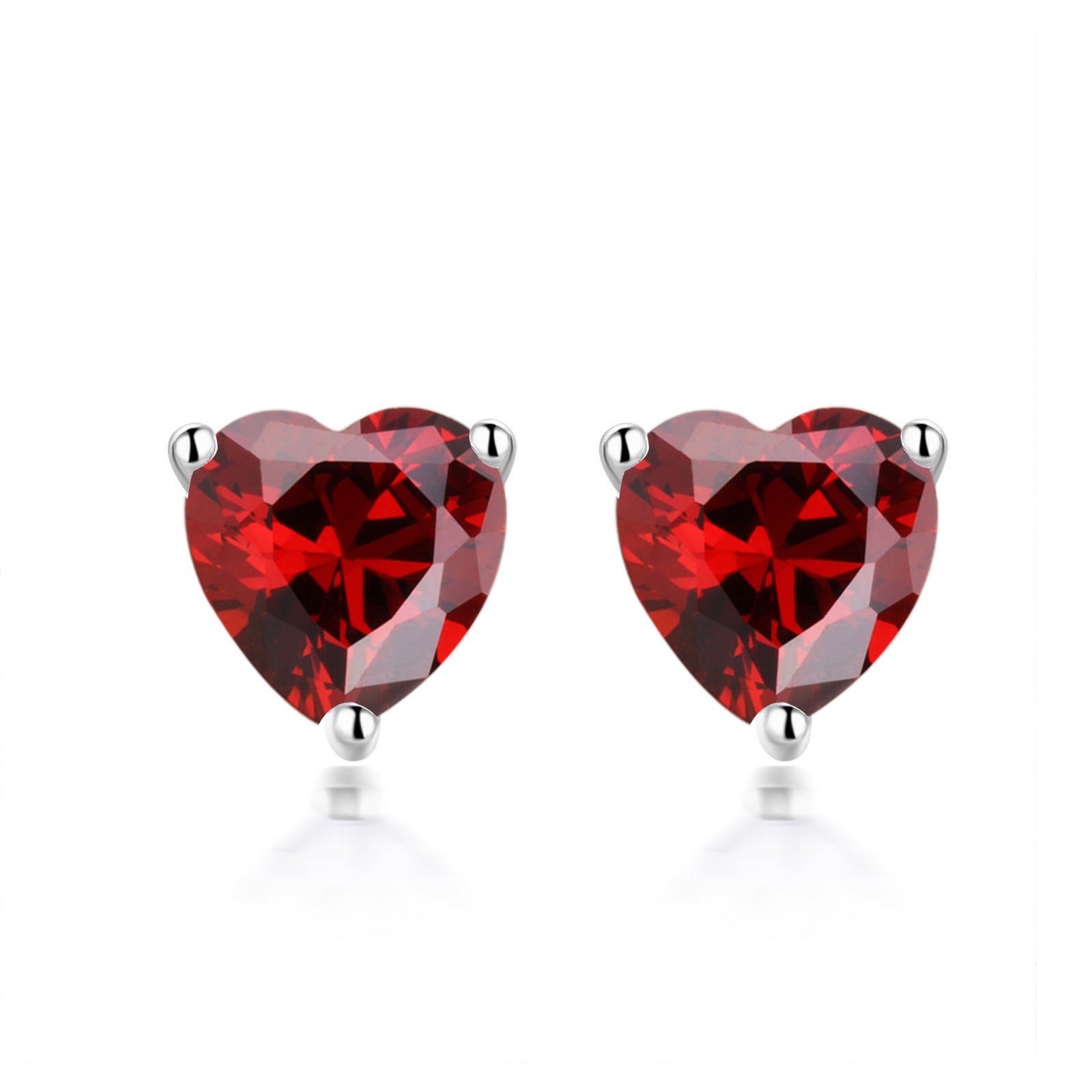 S925 Sterling Silver Simple Heart-shaped Zirconium Fashion Stone Colored Gems Twelve Birthstone Stud Earrings