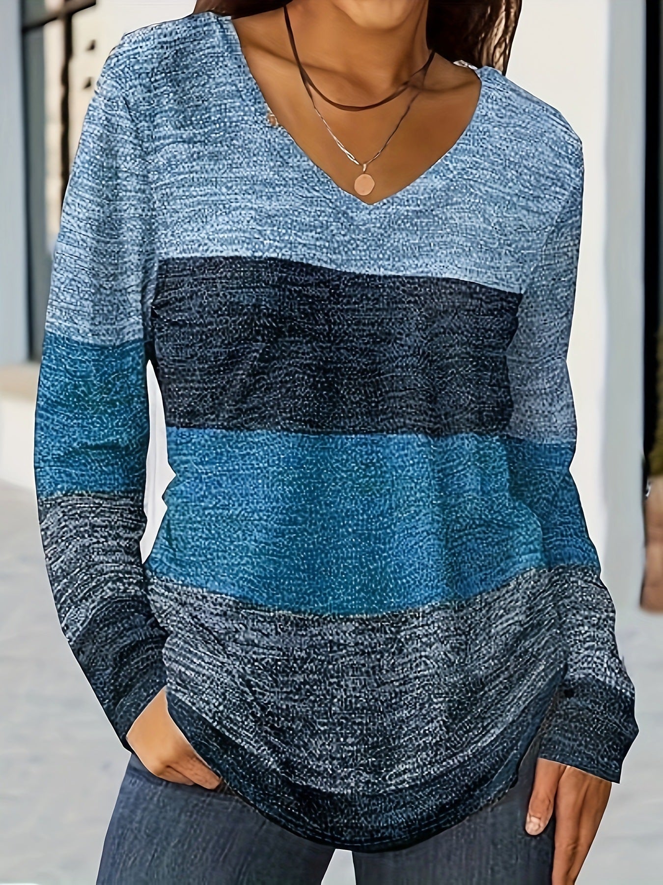 Casual Fashion Trends High Quality Color Matching Long Sleeve V-neck