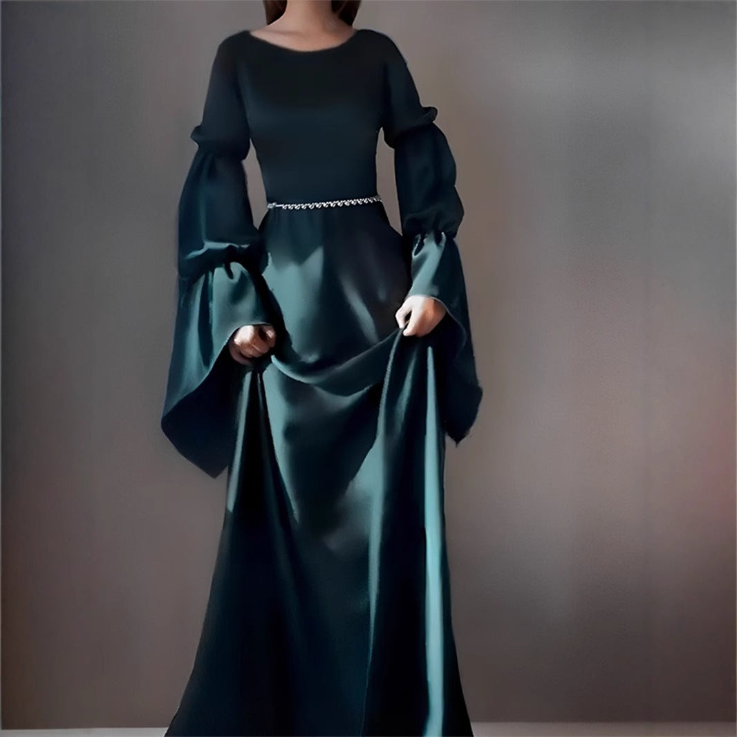 Long Sleeve Round Neck Pearl Dress