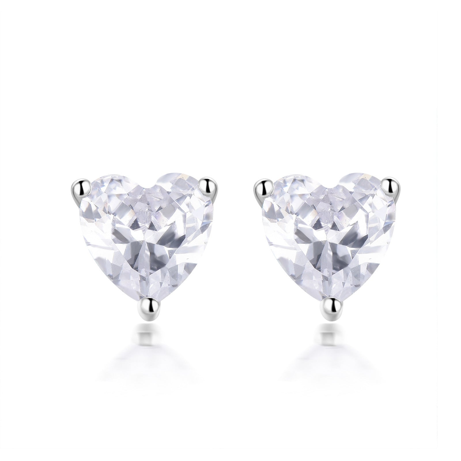 S925 Sterling Silver Simple Heart-shaped Zirconium Fashion Stone Colored Gems Twelve Birthstone Stud Earrings