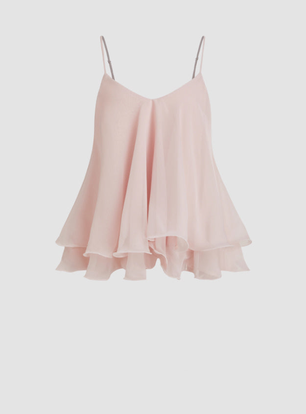 Mesh Camisole Short Top With Laminated Ruffles