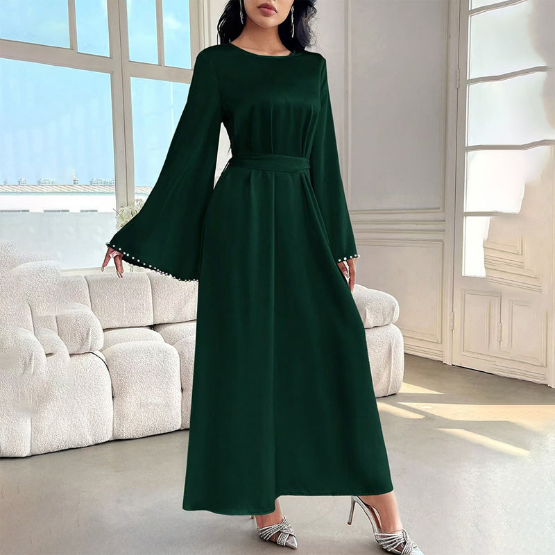 Retro Long Sleeve Solid Color Women's Dress