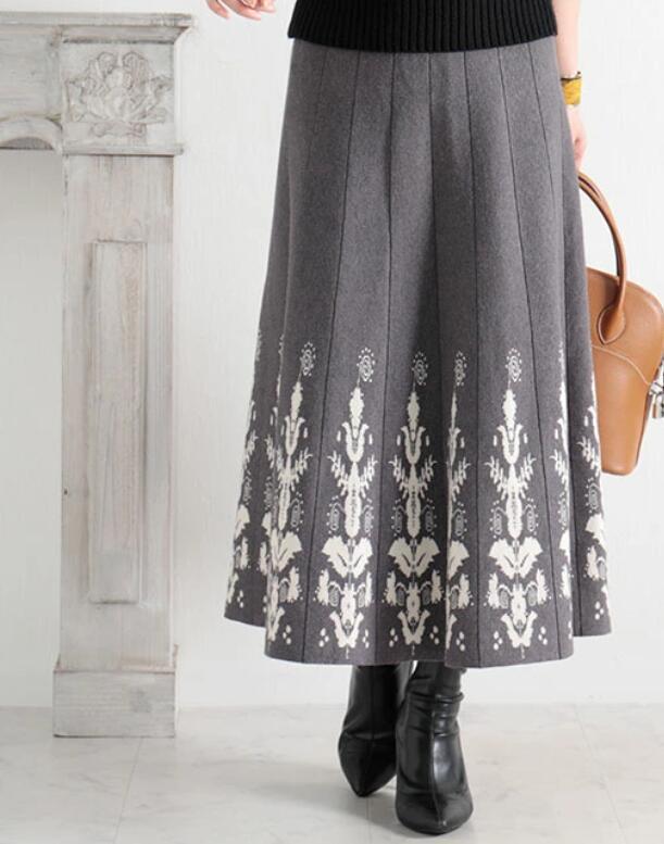 Jacquard Slim Knit A- Line Temperament Long Dress