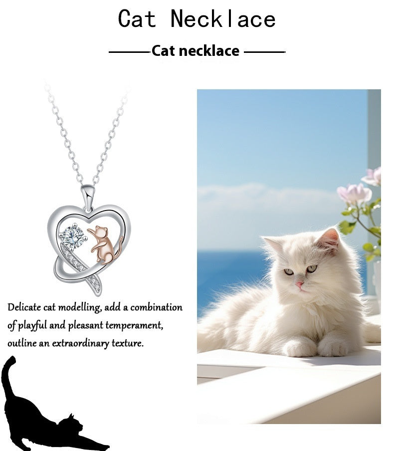 Heart-shaped Pendant Female Necklace Cat Clavicle Chain