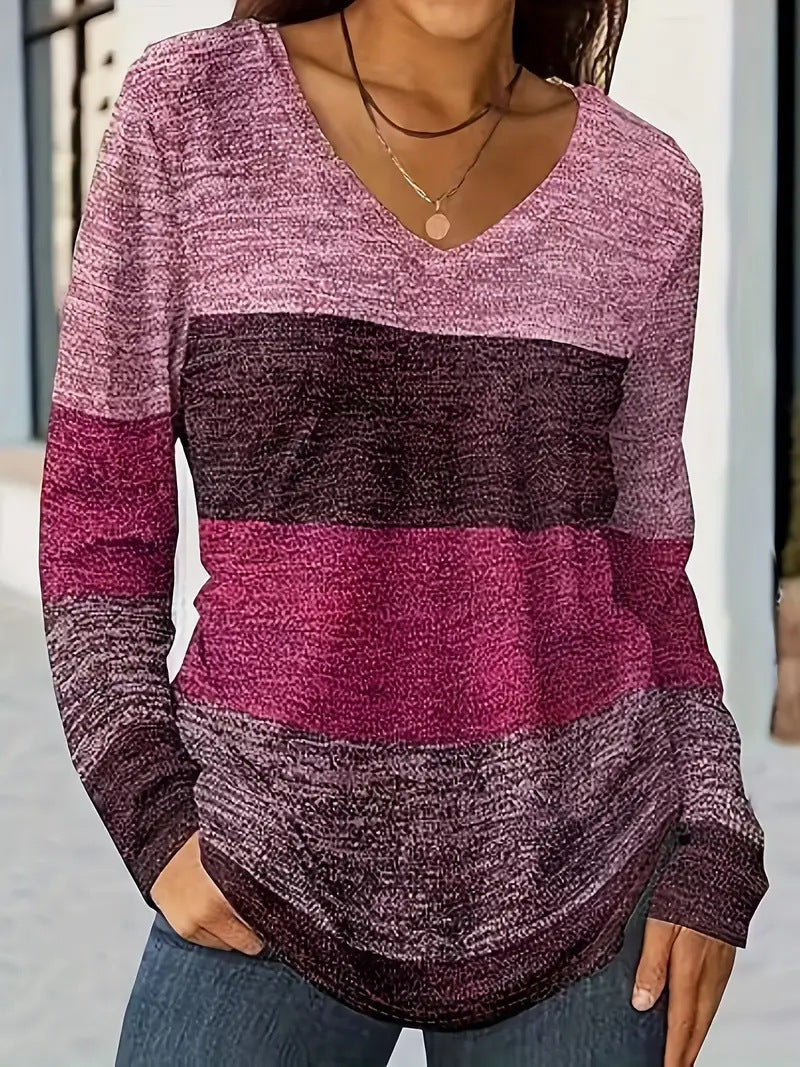 Casual Fashion Trends High Quality Color Matching Long Sleeve V-neck