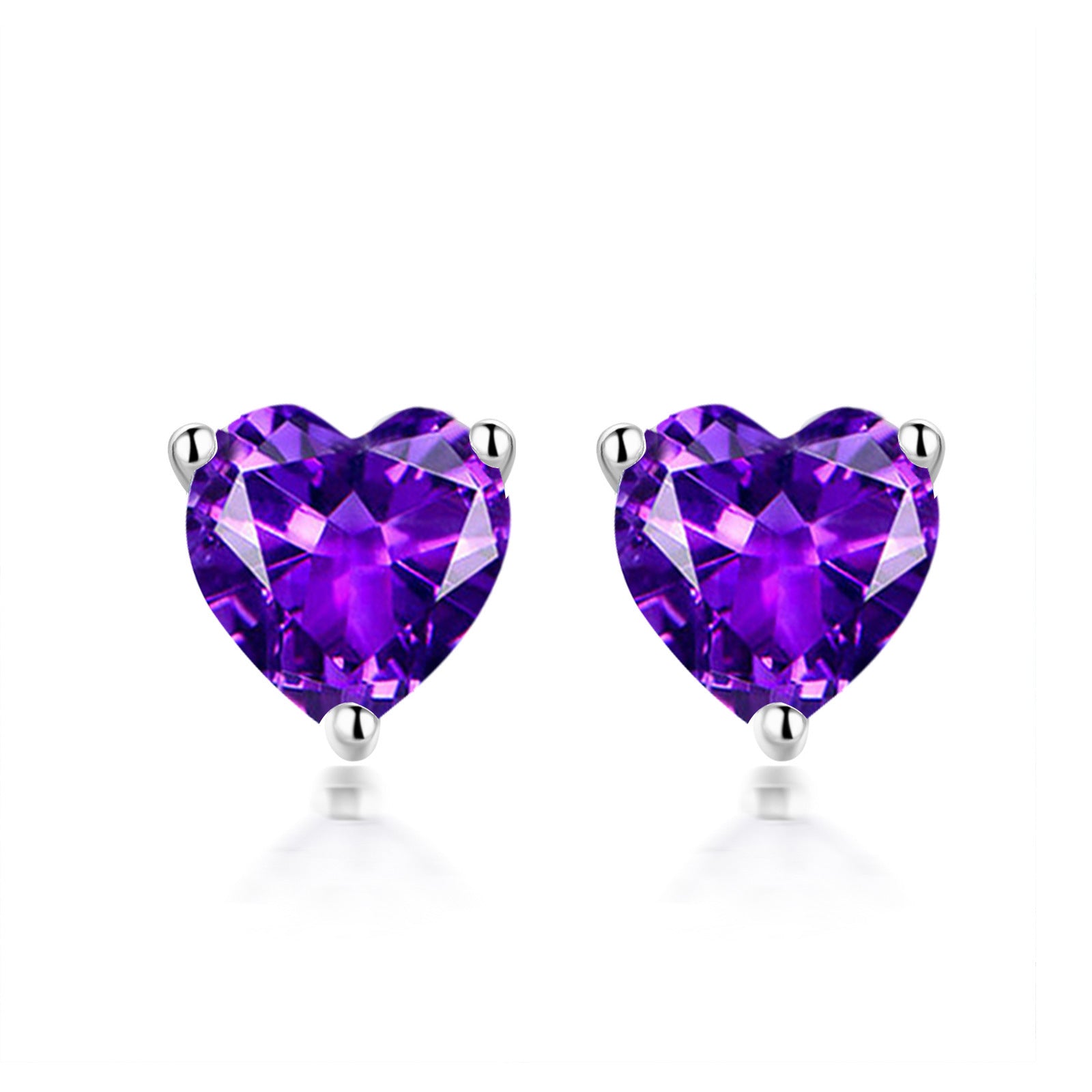 S925 Sterling Silver Simple Heart-shaped Zirconium Fashion Stone Colored Gems Twelve Birthstone Stud Earrings