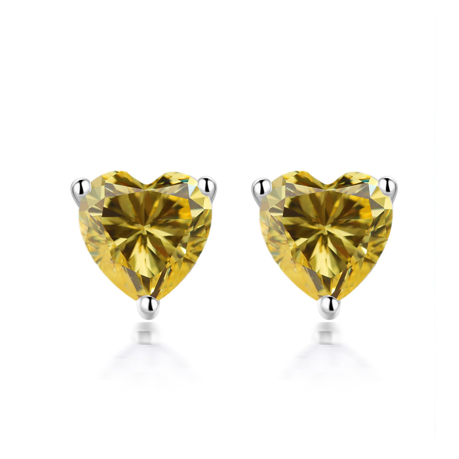 S925 Sterling Silver Simple Heart-shaped Zirconium Fashion Stone Colored Gems Twelve Birthstone Stud Earrings