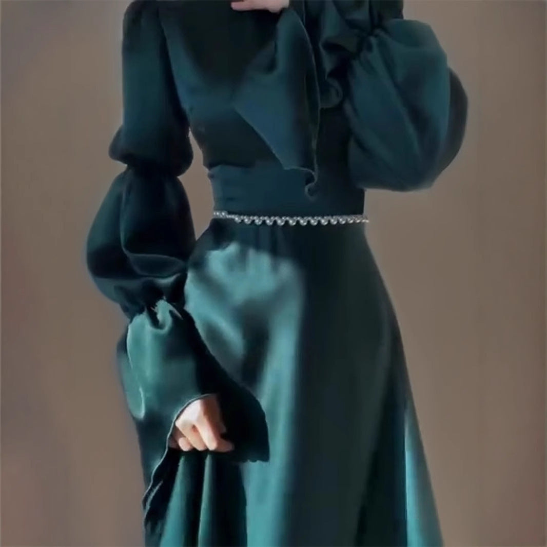Long Sleeve Round Neck Pearl Dress