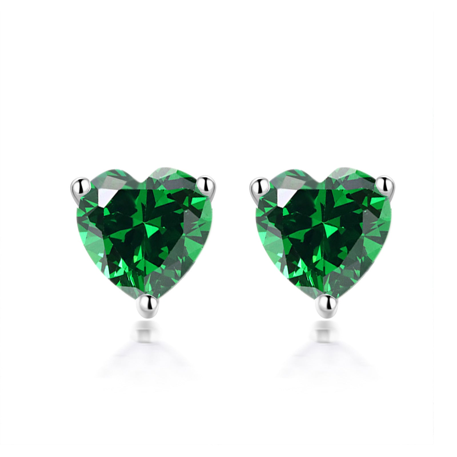 S925 Sterling Silver Simple Heart-shaped Zirconium Fashion Stone Colored Gems Twelve Birthstone Stud Earrings