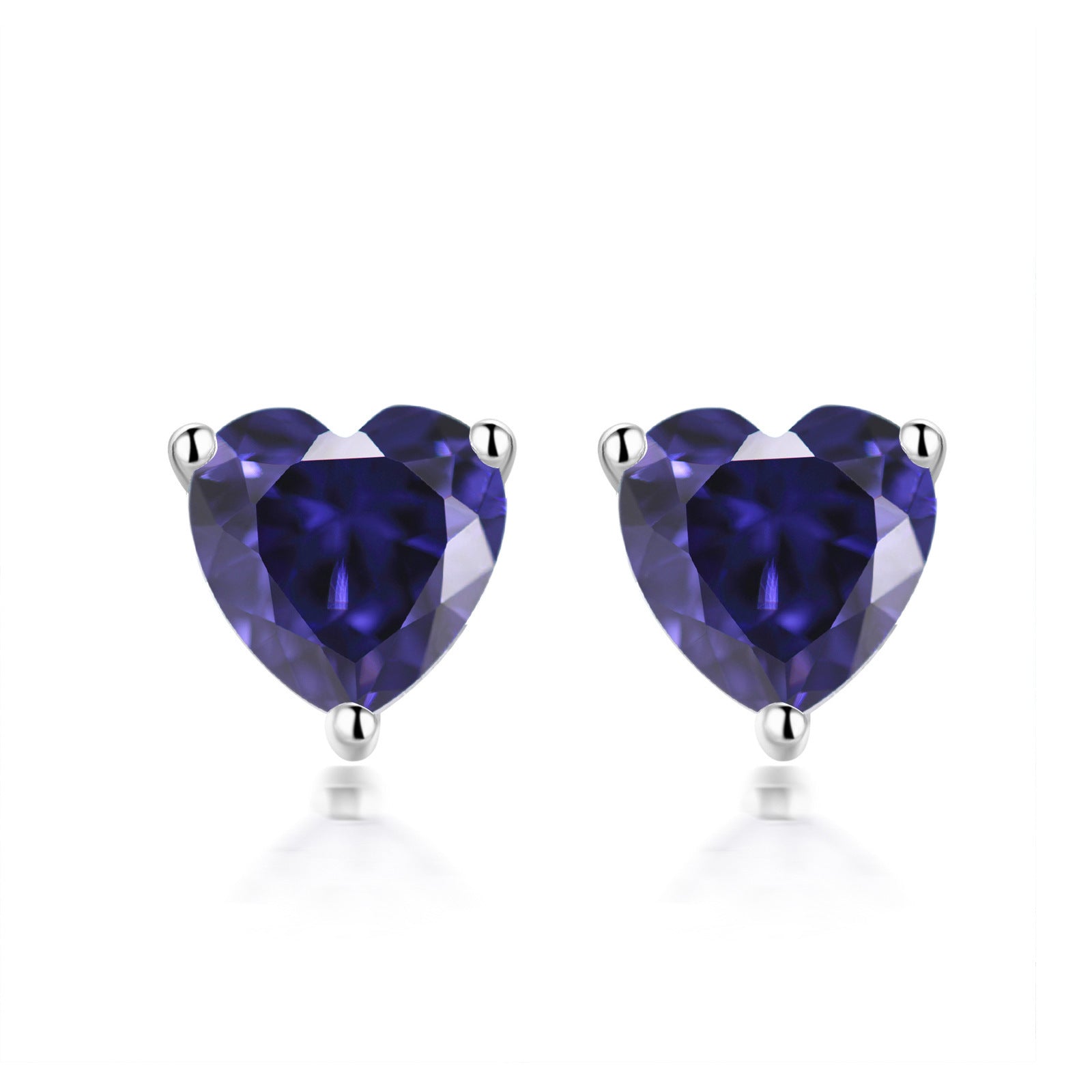 S925 Sterling Silver Simple Heart-shaped Zirconium Fashion Stone Colored Gems Twelve Birthstone Stud Earrings