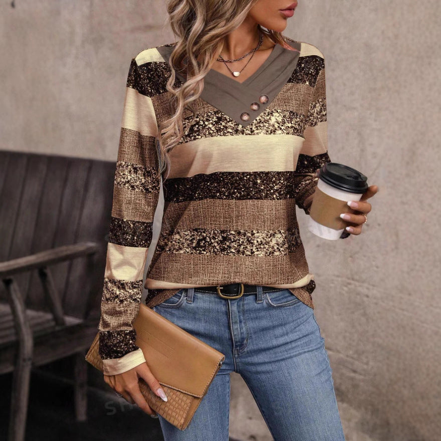 Women's Autumn And Winter Three-button Simple Fashion V-neck Long Sleeve Top