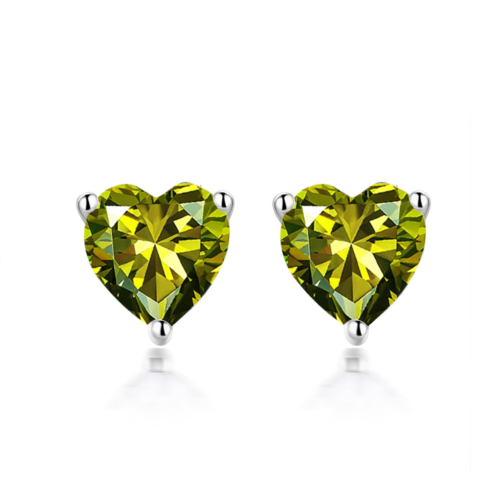 S925 Sterling Silver Simple Heart-shaped Zirconium Fashion Stone Colored Gems Twelve Birthstone Stud Earrings