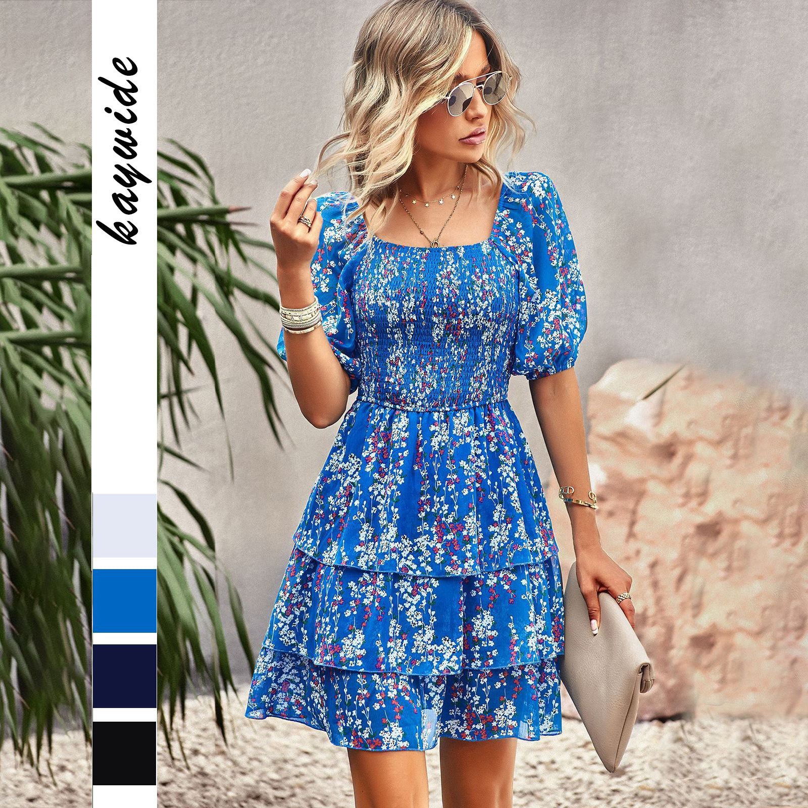 French Square Collar Cake Fashion Vacation Holiday Short Dress
