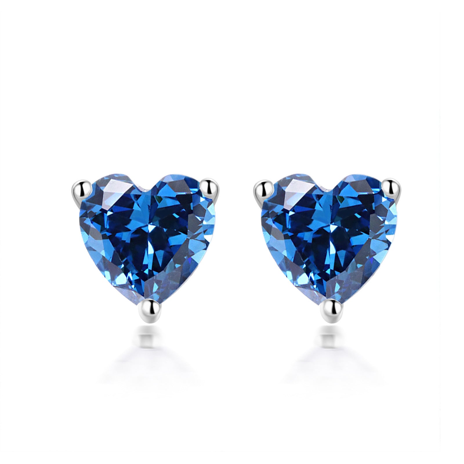 S925 Sterling Silver Simple Heart-shaped Zirconium Fashion Stone Colored Gems Twelve Birthstone Stud Earrings