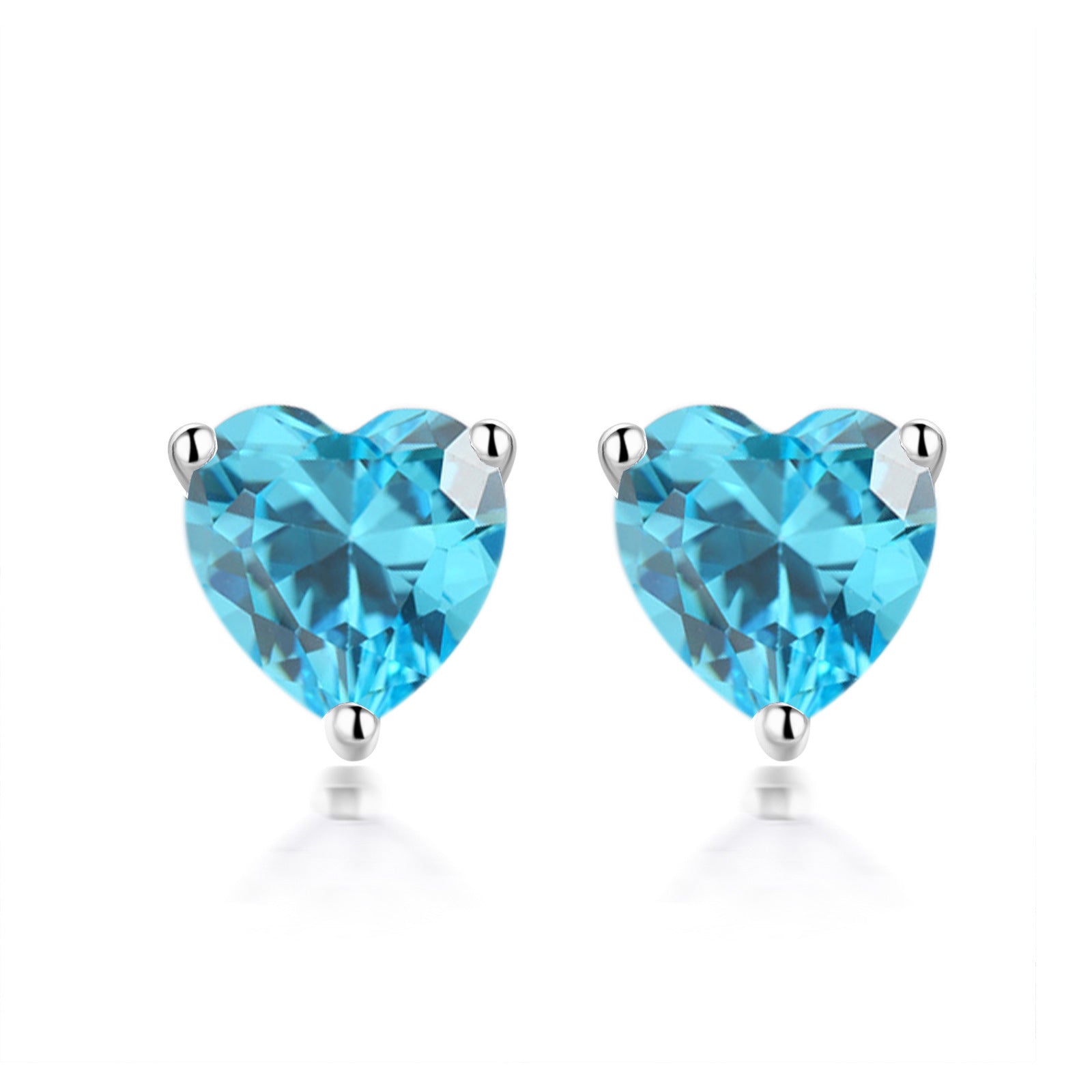 S925 Sterling Silver Simple Heart-shaped Zirconium Fashion Stone Colored Gems Twelve Birthstone Stud Earrings