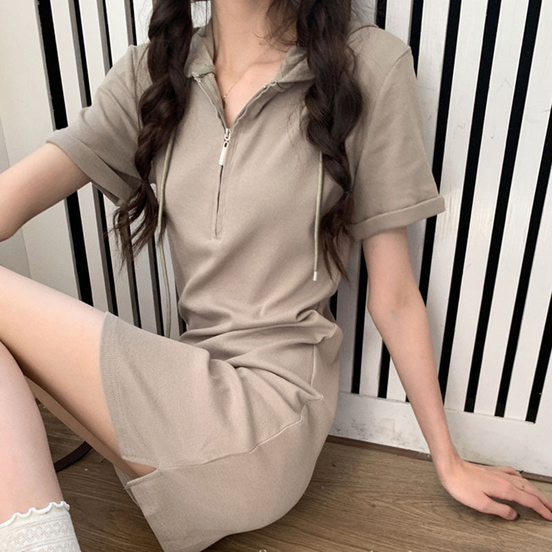 Slimming Sweet And Spicy Solid Color Short Sleeve Skirt