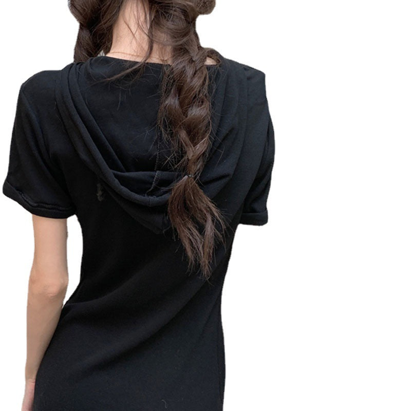 Slimming Sweet And Spicy Solid Color Short Sleeve Skirt