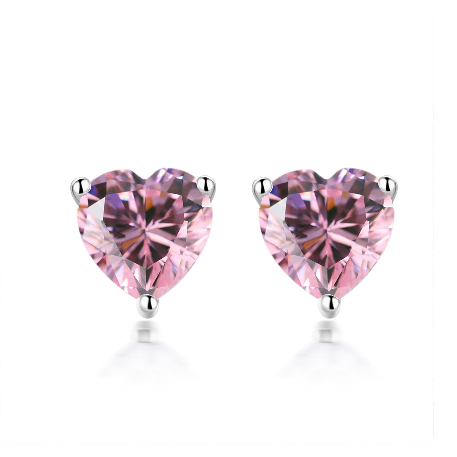 S925 Sterling Silver Simple Heart-shaped Zirconium Fashion Stone Colored Gems Twelve Birthstone Stud Earrings