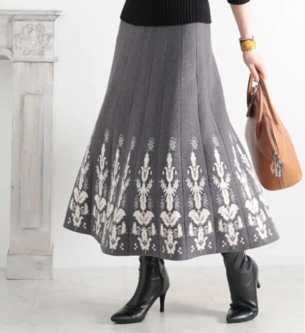 Jacquard Slim Knit A- Line Temperament Long Dress