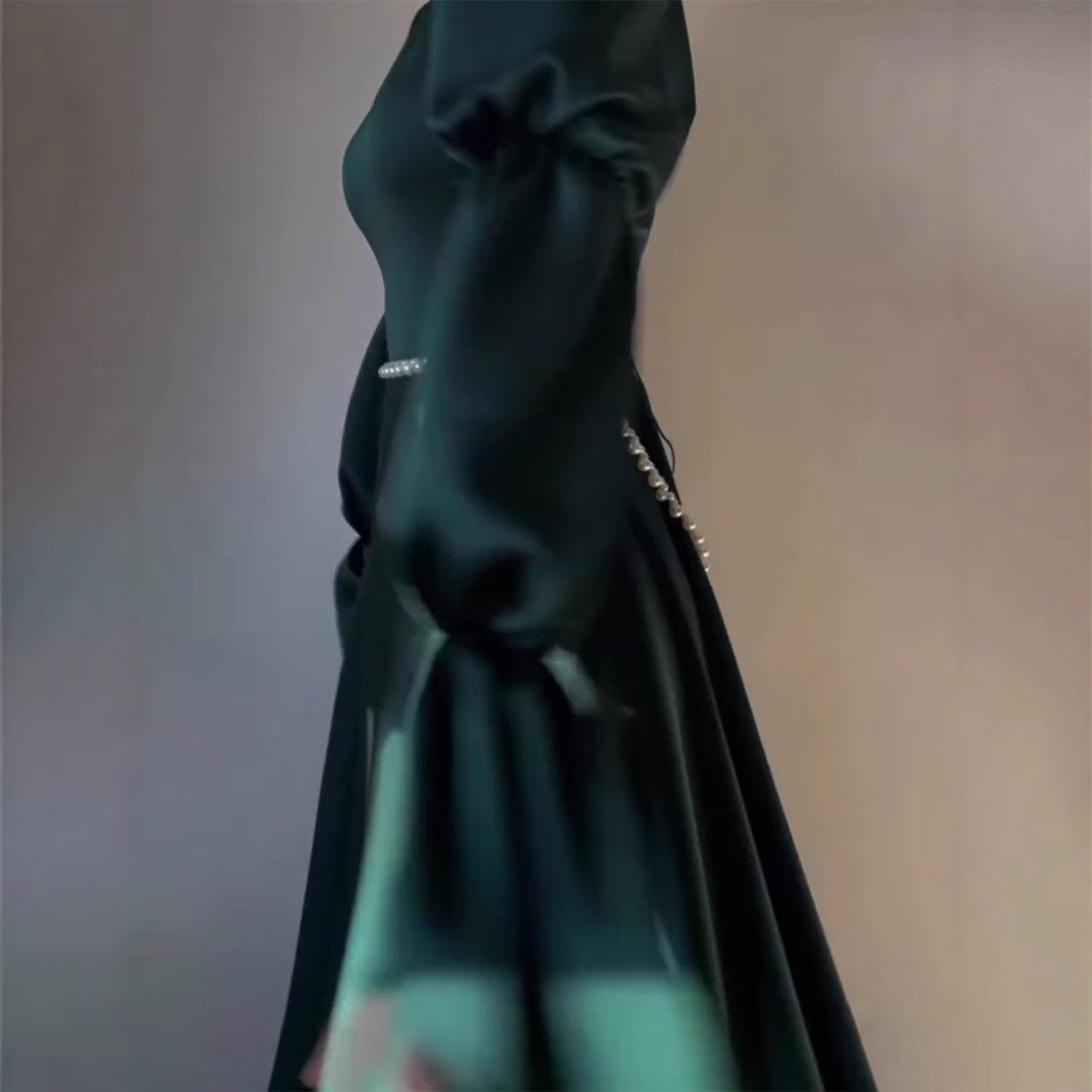 Long Sleeve Round Neck Pearl Dress