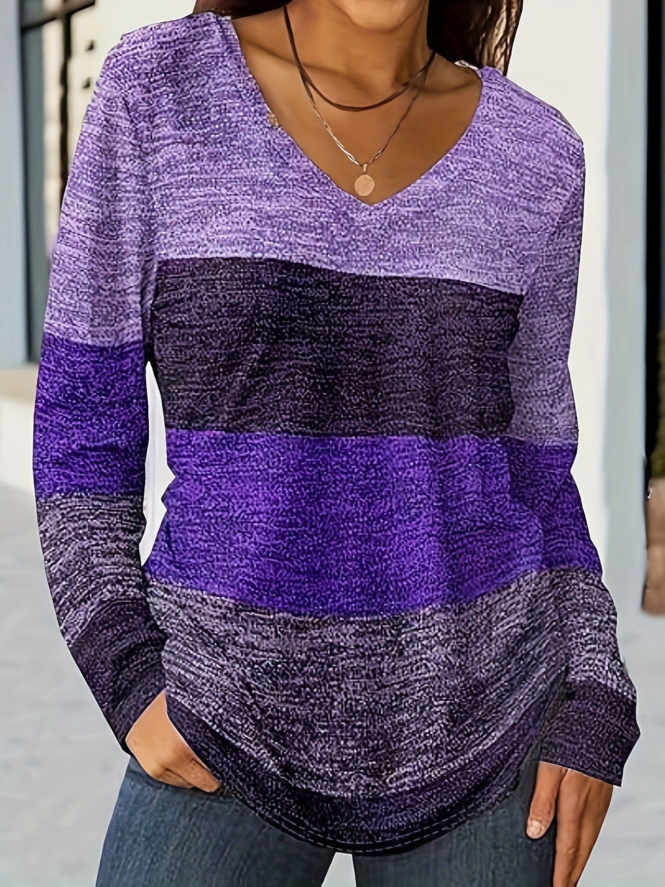 Casual Fashion Trends High Quality Color Matching Long Sleeve V-neck