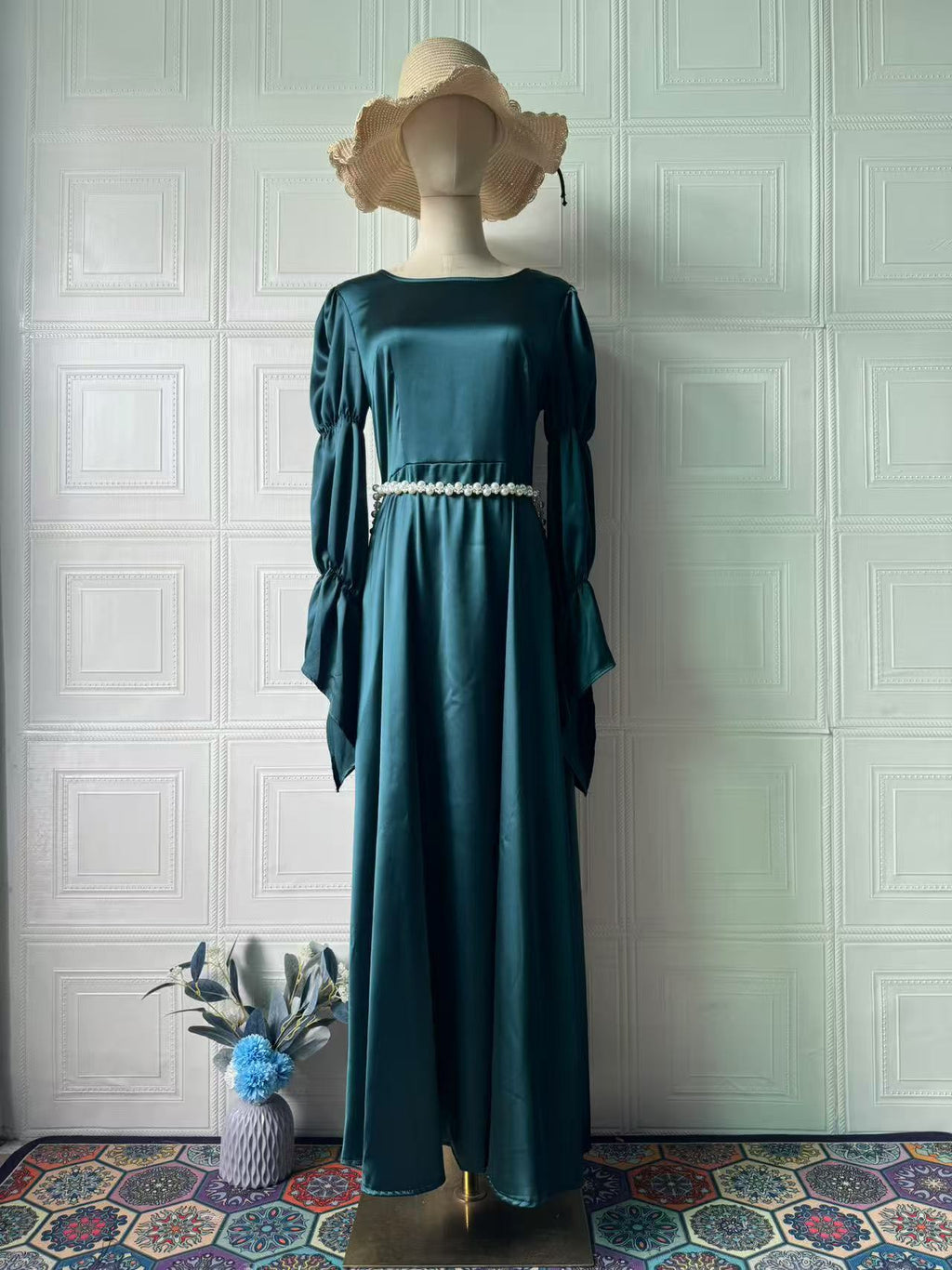 Long Sleeve Round Neck Pearl Dress
