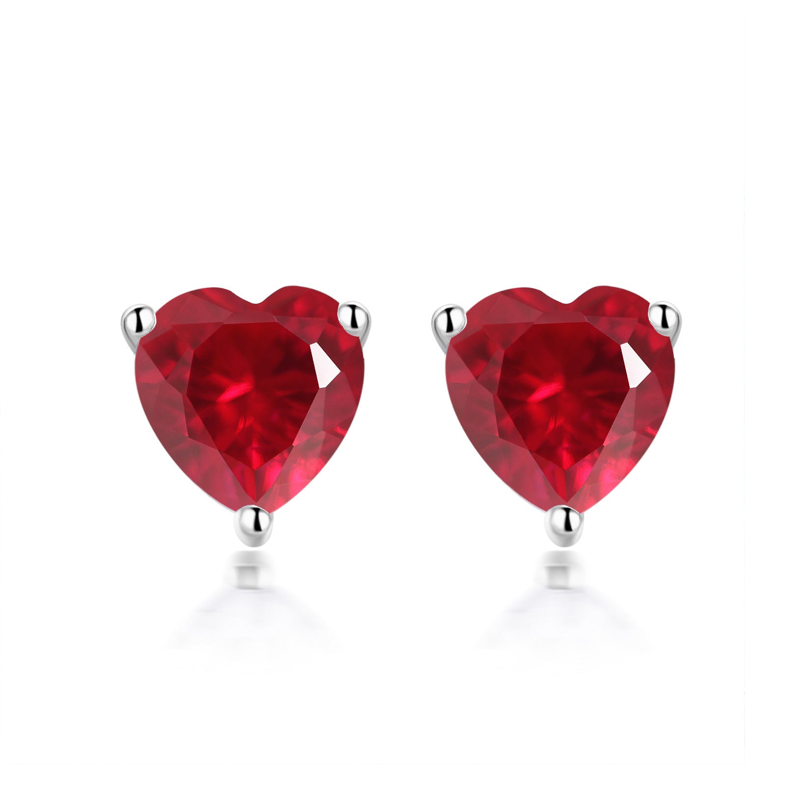 S925 Sterling Silver Simple Heart-shaped Zirconium Fashion Stone Colored Gems Twelve Birthstone Stud Earrings
