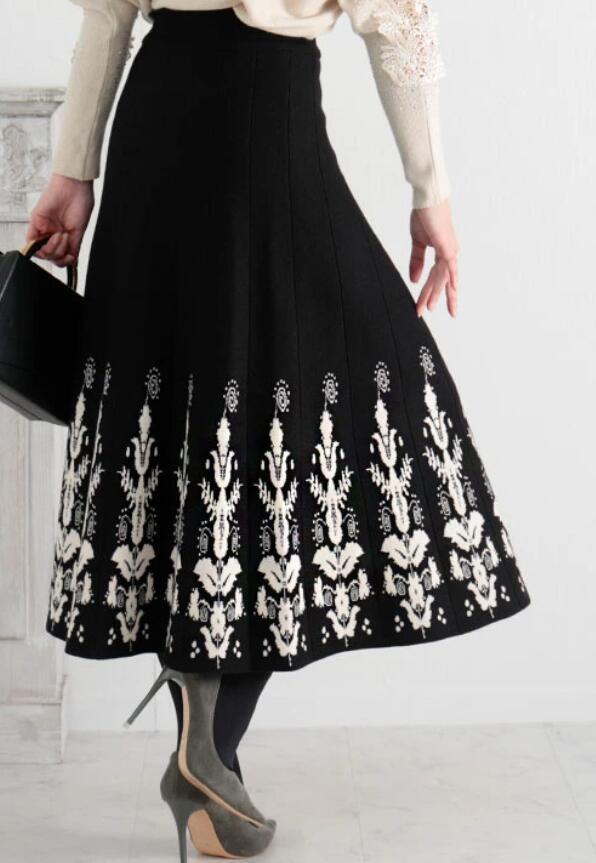 Jacquard Slim Knit A- Line Temperament Long Dress