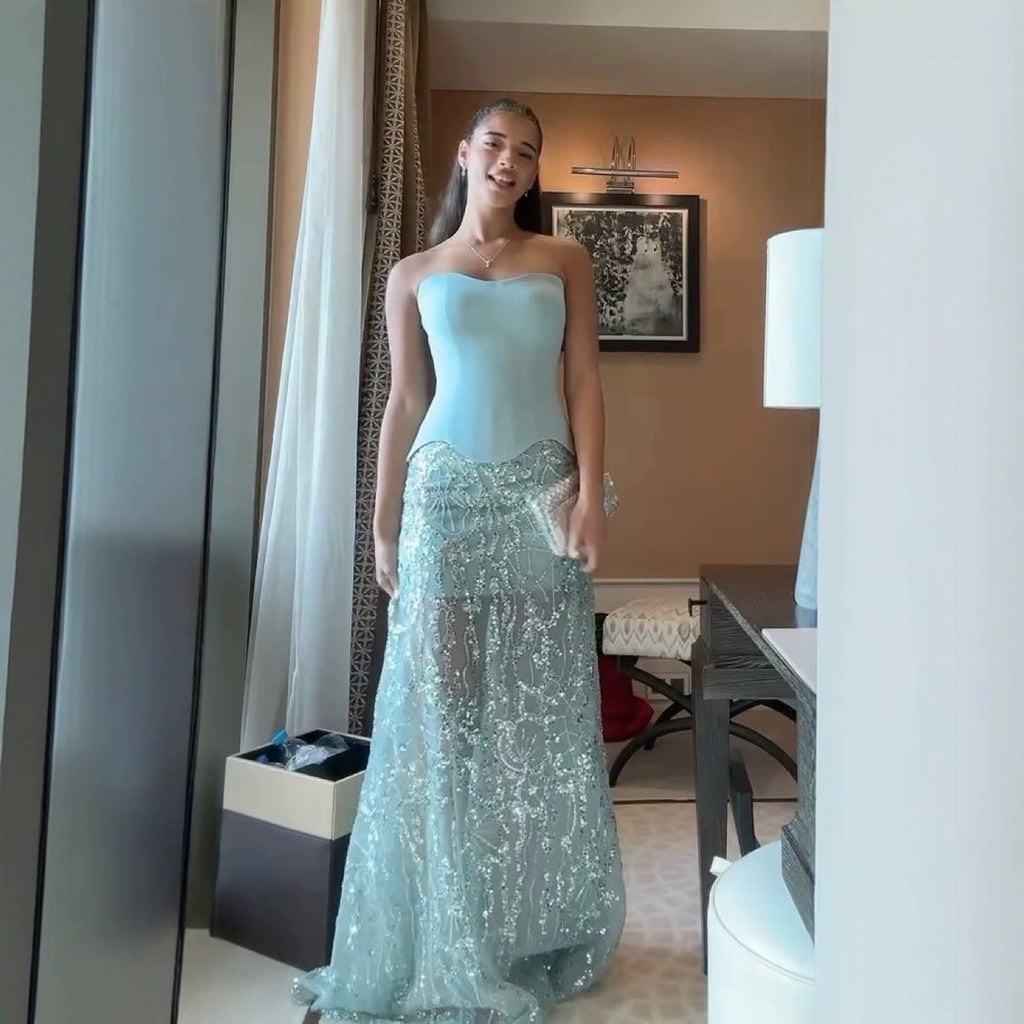 New Sleeveless Off-shoulder Tube Top Stitching Glossy Dress