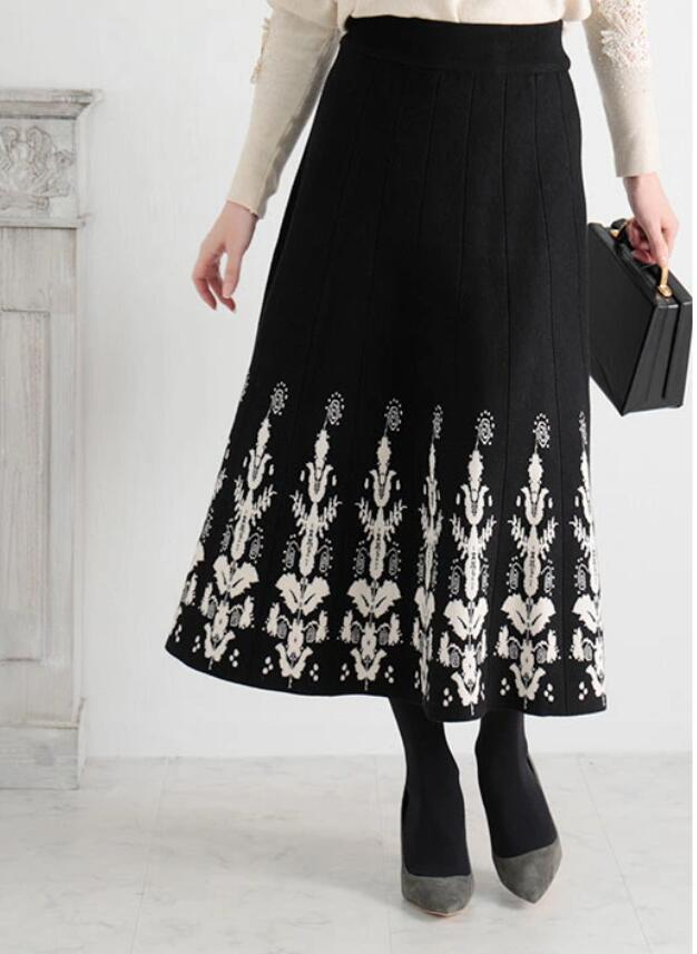 Jacquard Slim Knit A- Line Temperament Long Dress