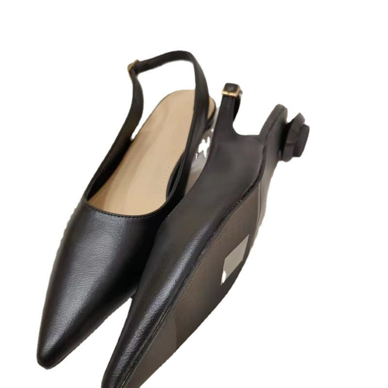 French Minority Low Heel Pointed-toe Low-cut Women's Toe Cap Sandals