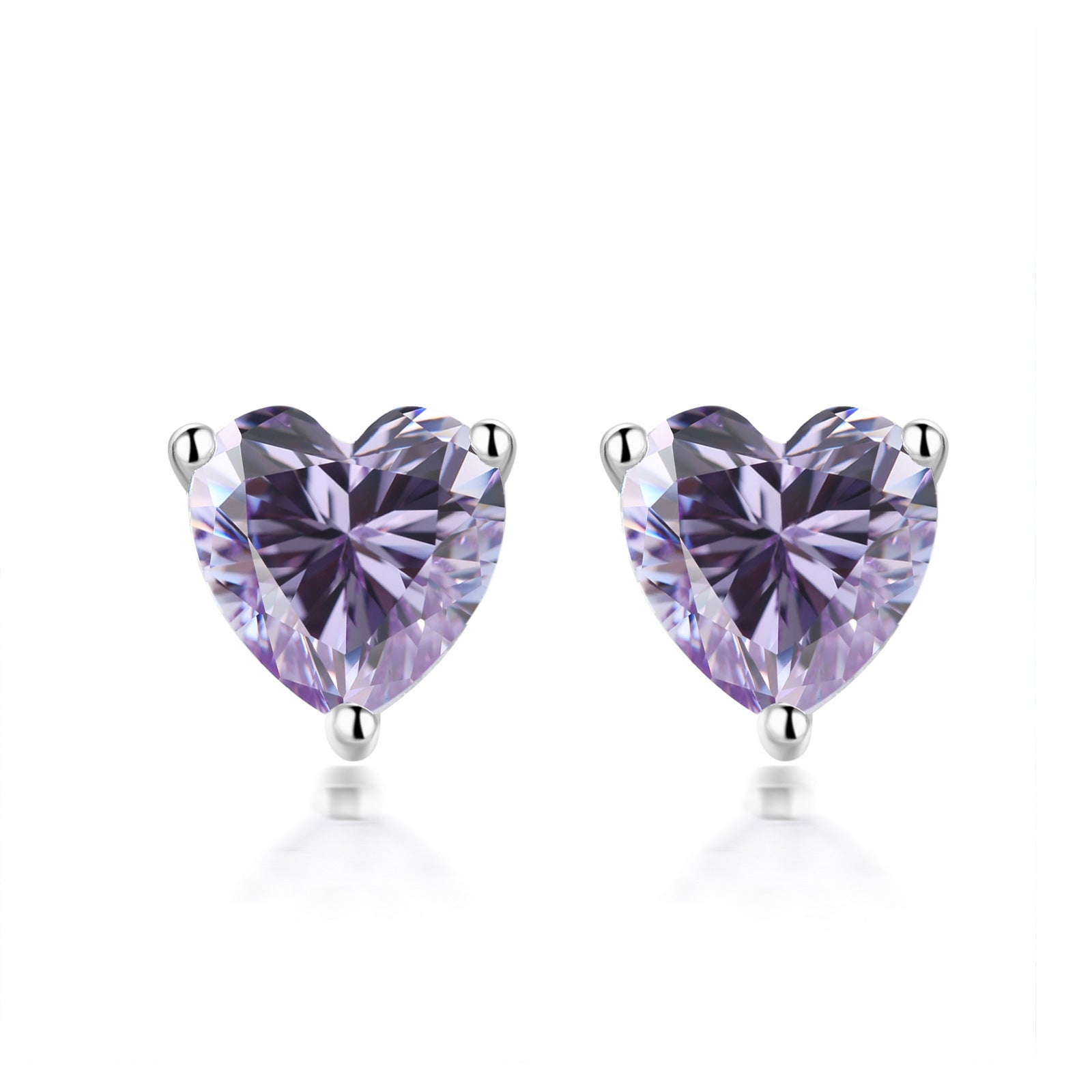 S925 Sterling Silver Simple Heart-shaped Zirconium Fashion Stone Colored Gems Twelve Birthstone Stud Earrings