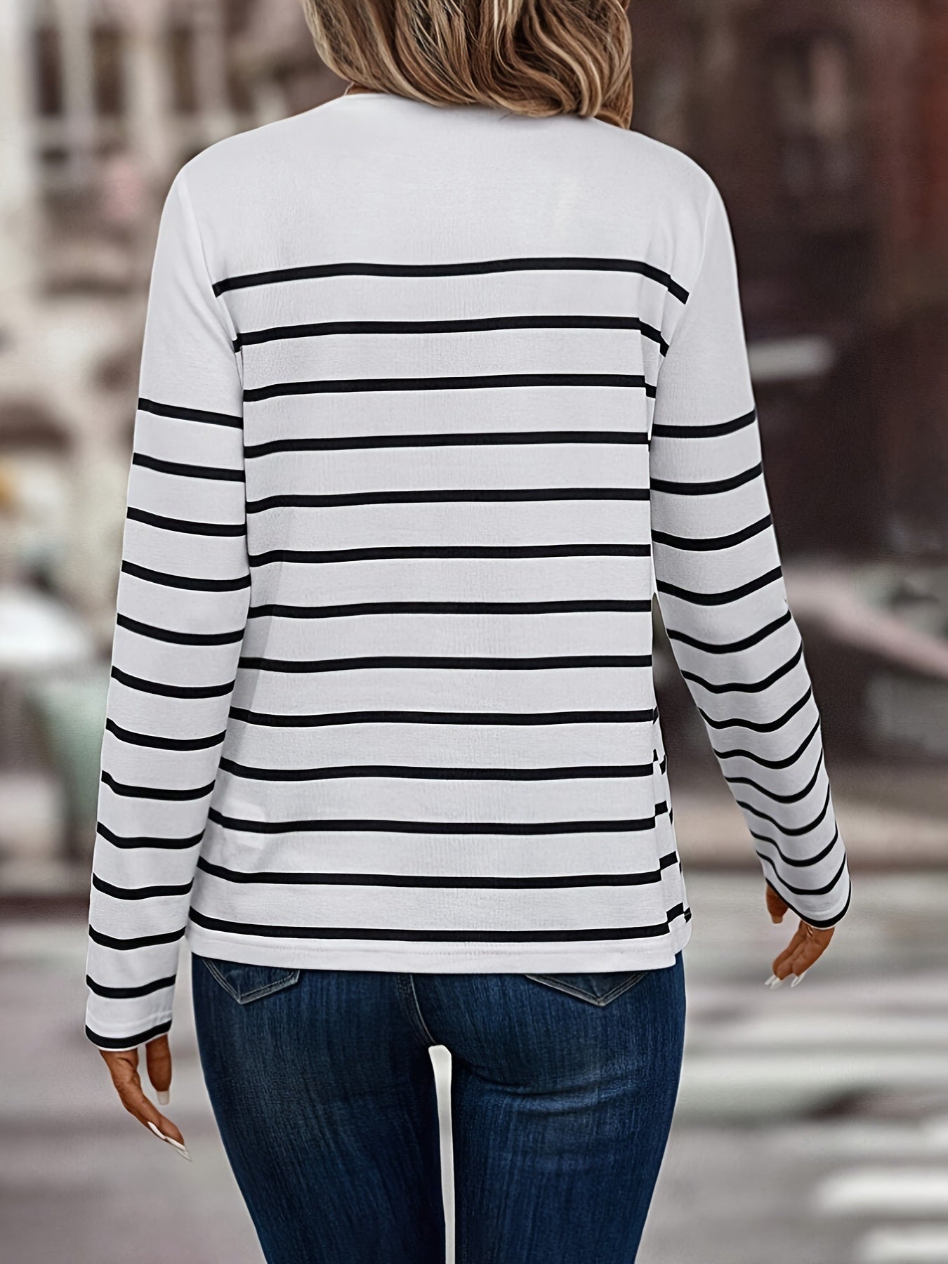 Round Neck Striped Plus Size Fashion Women's Long Sleeve Top