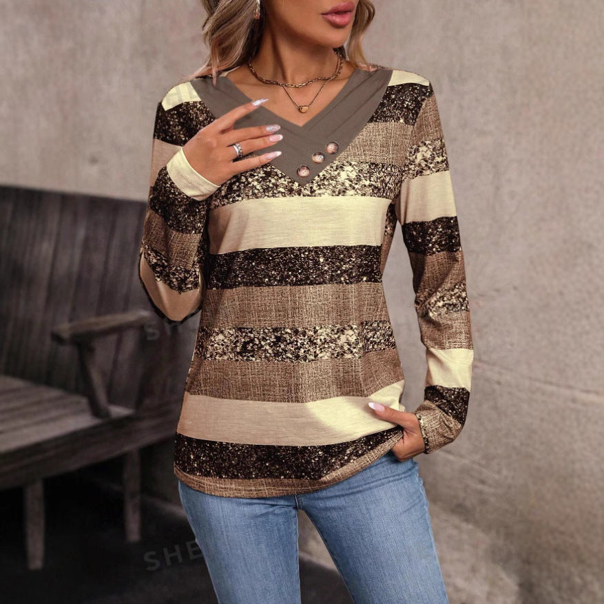 Women's Autumn And Winter Three-button Simple Fashion V-neck Long Sleeve Top
