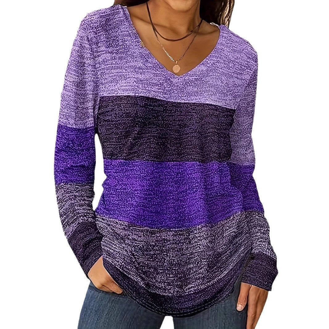 Casual Fashion Trends High Quality Color Matching Long Sleeve V-neck